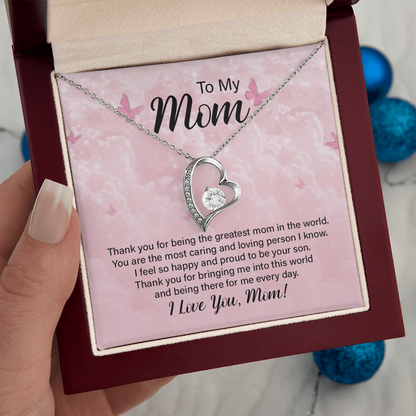 To my Mom, Heart Necklace with Customised message card