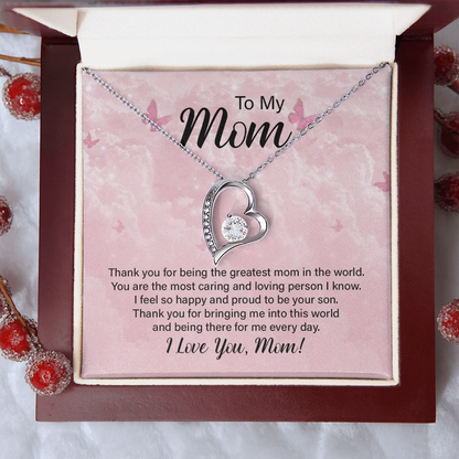 To my Mom, Heart Necklace with Customised message card