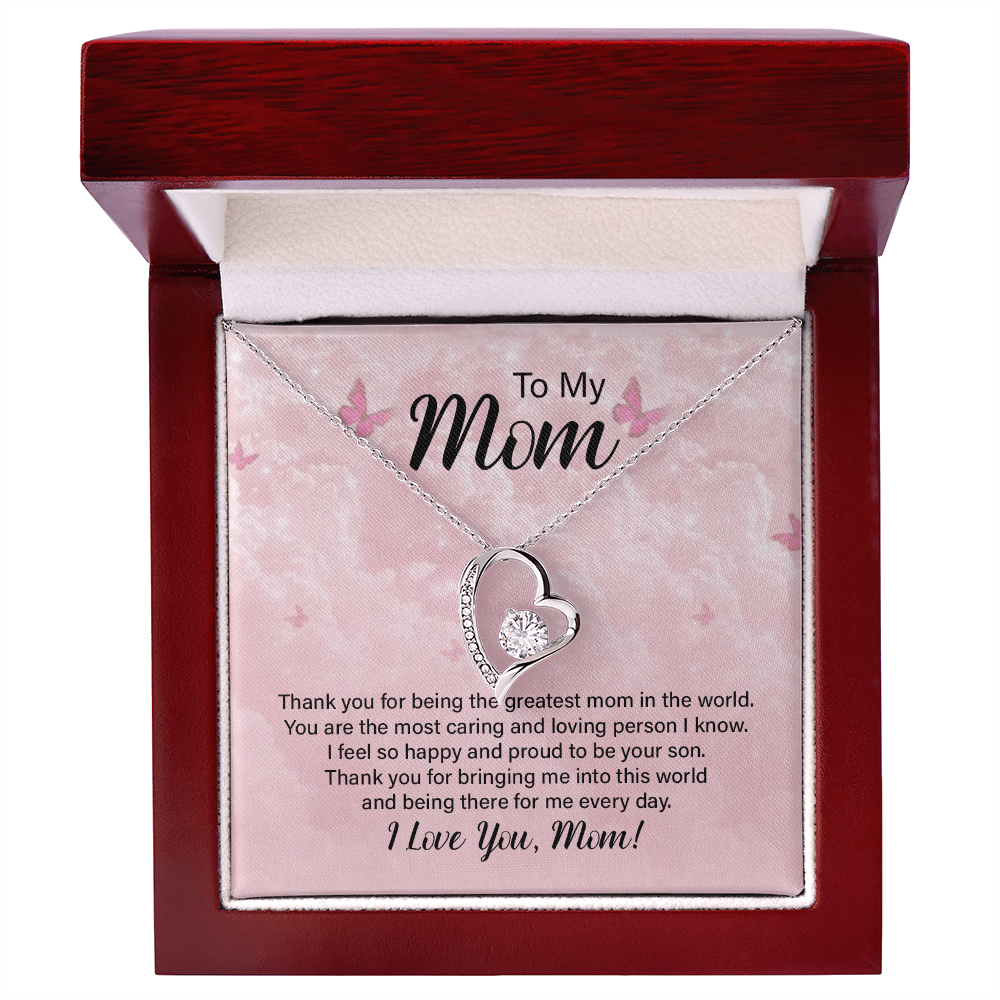 To my Mom, Heart Necklace with Customised message card