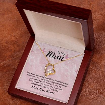 To my Mom, Heart Necklace with Customised message card