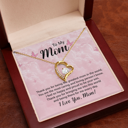 To my Mom, Heart Necklace with Customised message card