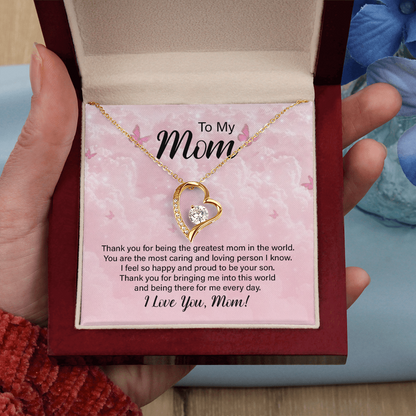 To my Mom, Heart Necklace with Customised message card