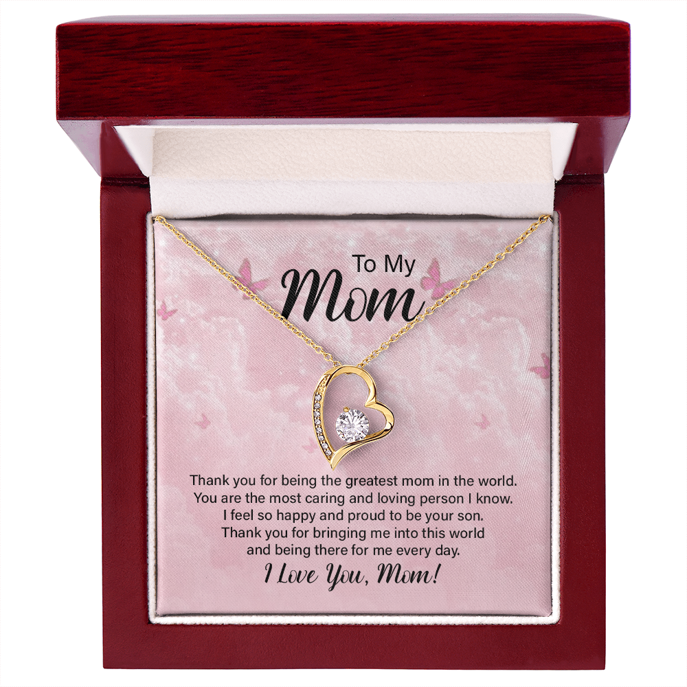 To my Mom, Heart Necklace with Customised message card