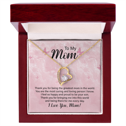 To my Mom, Heart Necklace with Customised message card