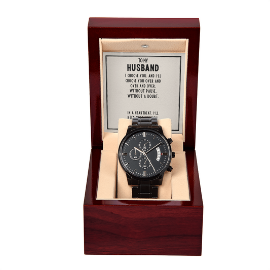 Unique Gift Idea to my Husband, Customised Message card Men's Watch