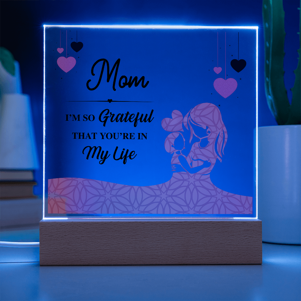 Acrylic Square Plaque With Printed Message to my MOM, Mother's Day