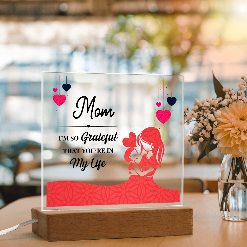 Acrylic Square Plaque With Printed Message to my MOM, Mother's Day
