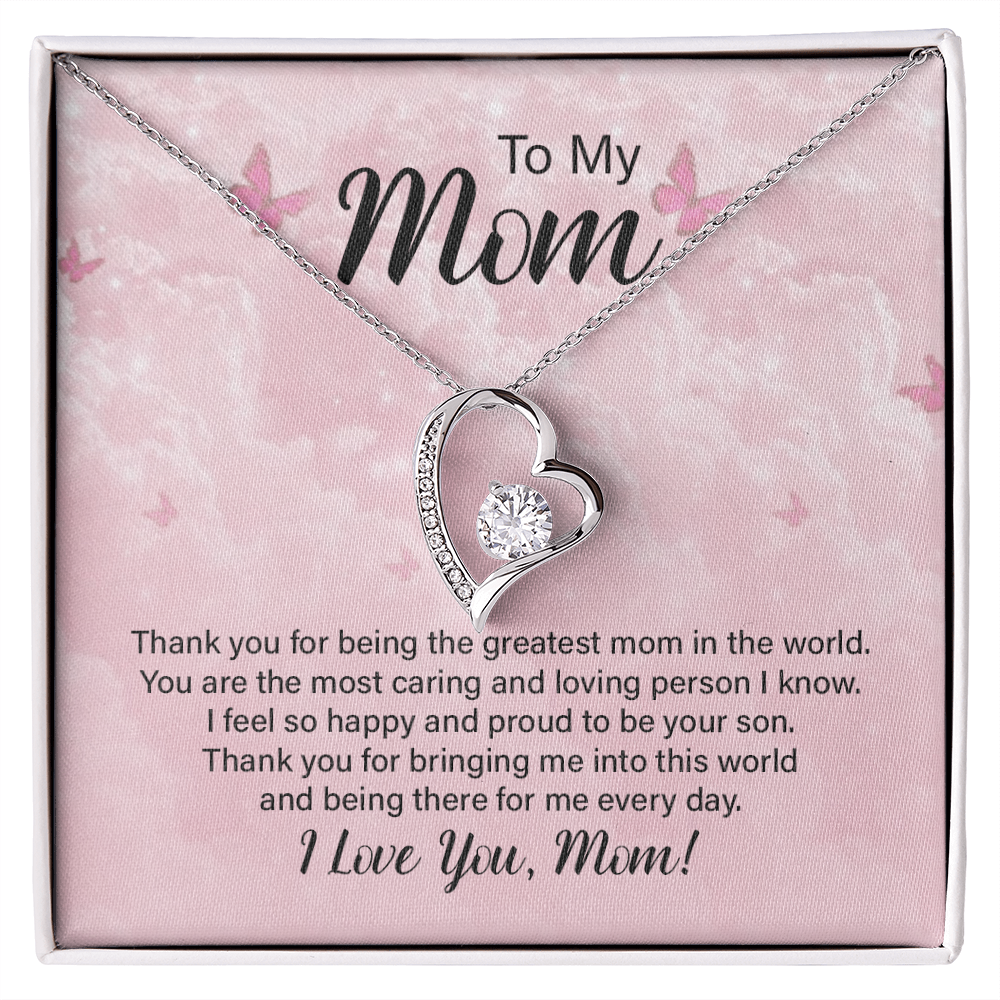 To my Mom, Heart Necklace with Customised message card