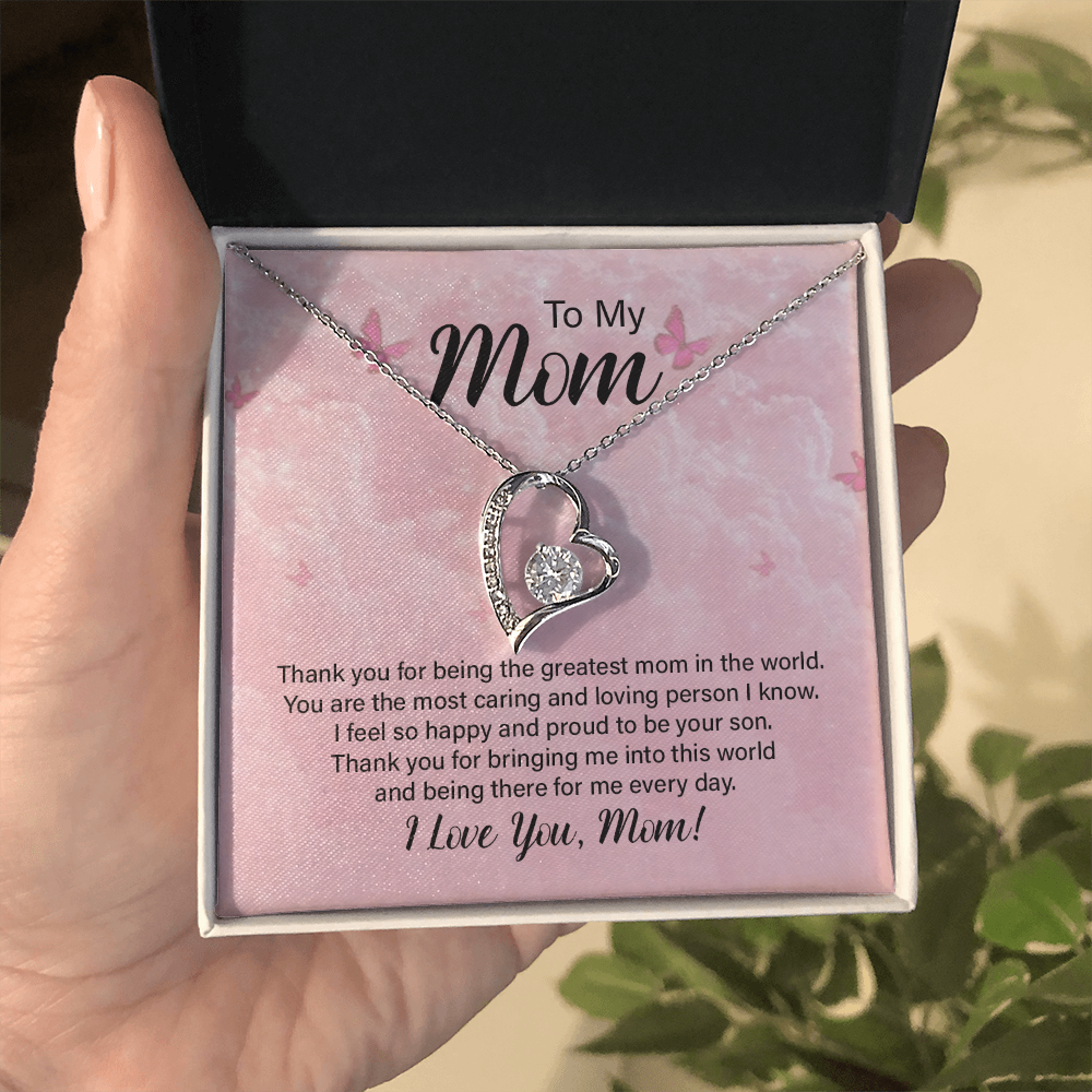 To my Mom, Heart Necklace with Customised message card