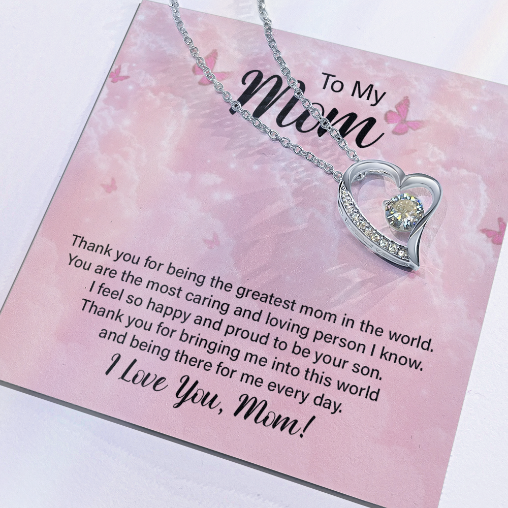 To my Mom, Heart Necklace with Customised message card
