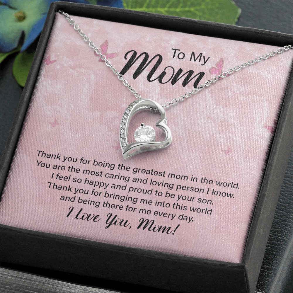 To my Mom, Heart Necklace with Customised message card