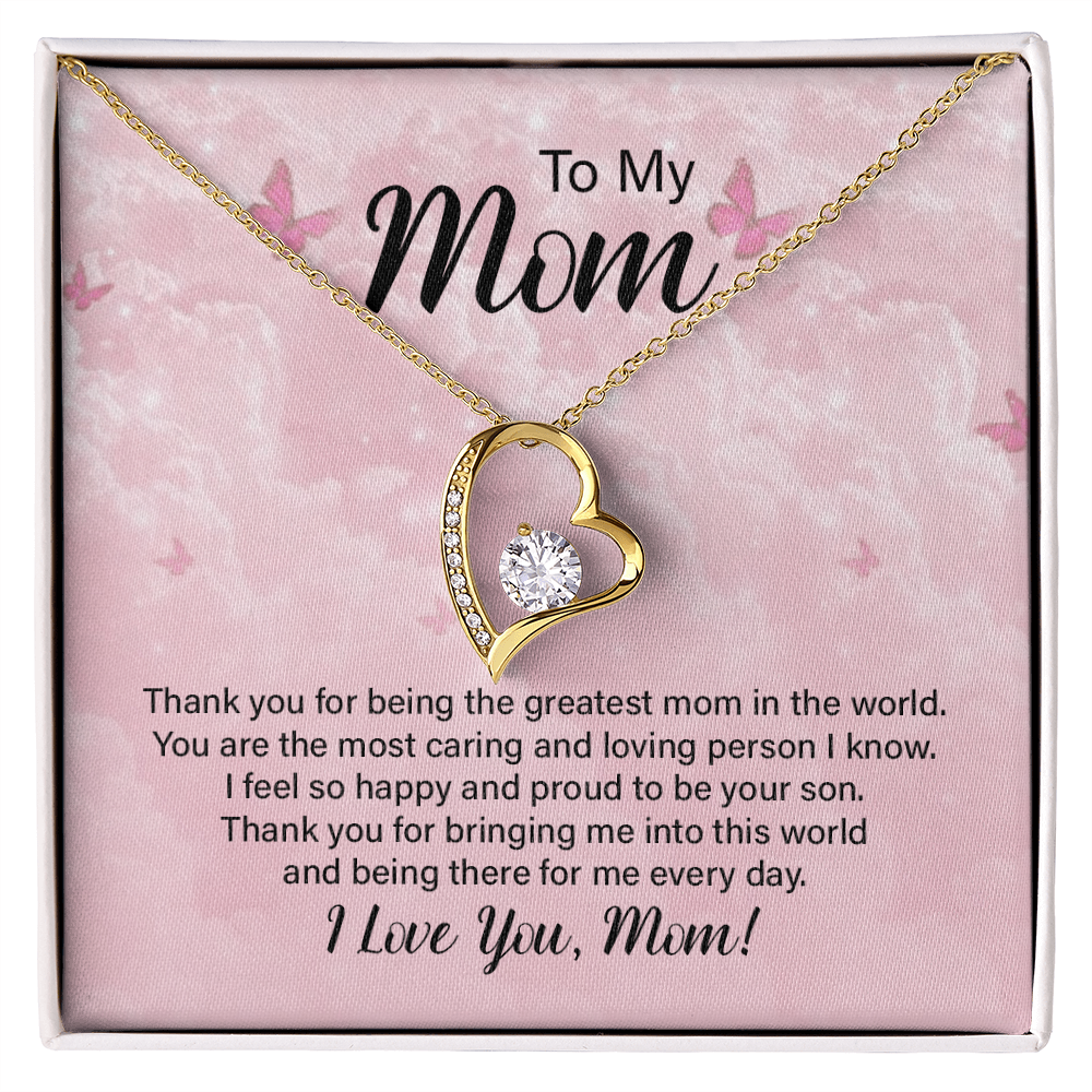 To my Mom, Heart Necklace with Customised message card