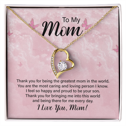 To my Mom, Heart Necklace with Customised message card