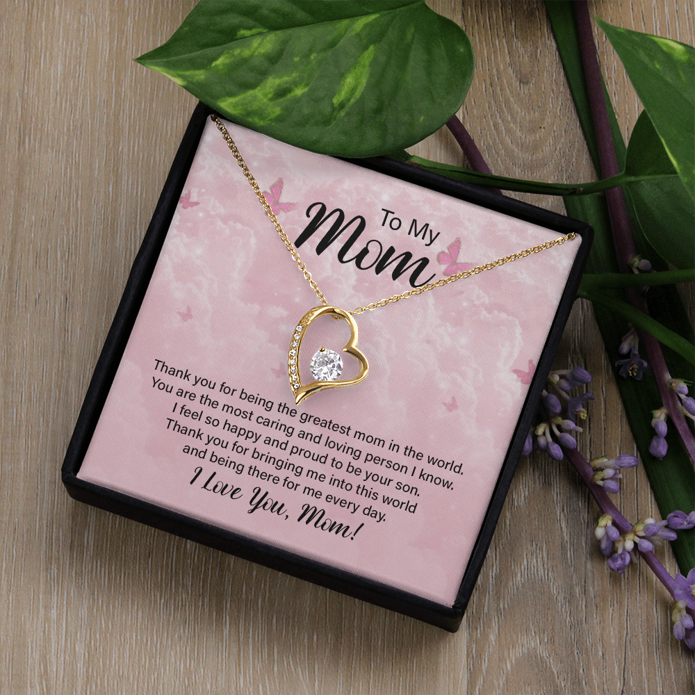 To my Mom, Heart Necklace with Customised message card