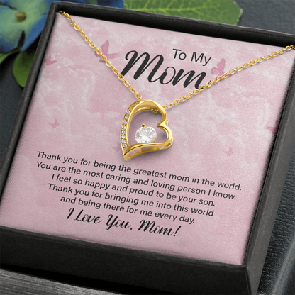 To my Mom, Heart Necklace with Customised message card