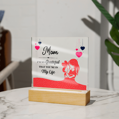 Acrylic Square Plaque With Printed Message to my MOM, Mother's Day