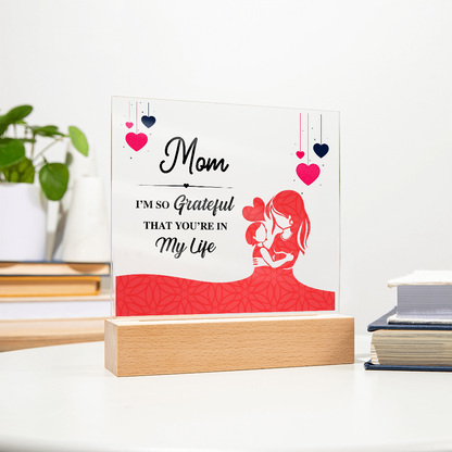 Acrylic Square Plaque With Printed Message to my MOM, Mother's Day