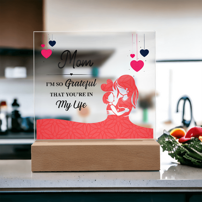 Acrylic Square Plaque With Printed Message to my MOM, Mother's Day