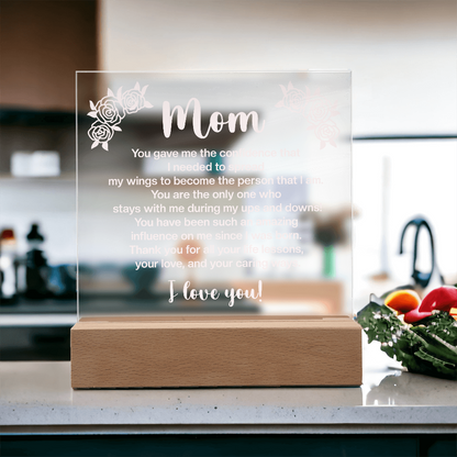 To My Mom, Acrylic Square plaque with customised message and design