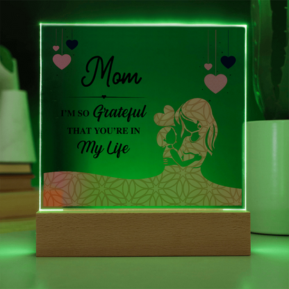 Acrylic Square Plaque With Printed Message to my MOM, Mother's Day