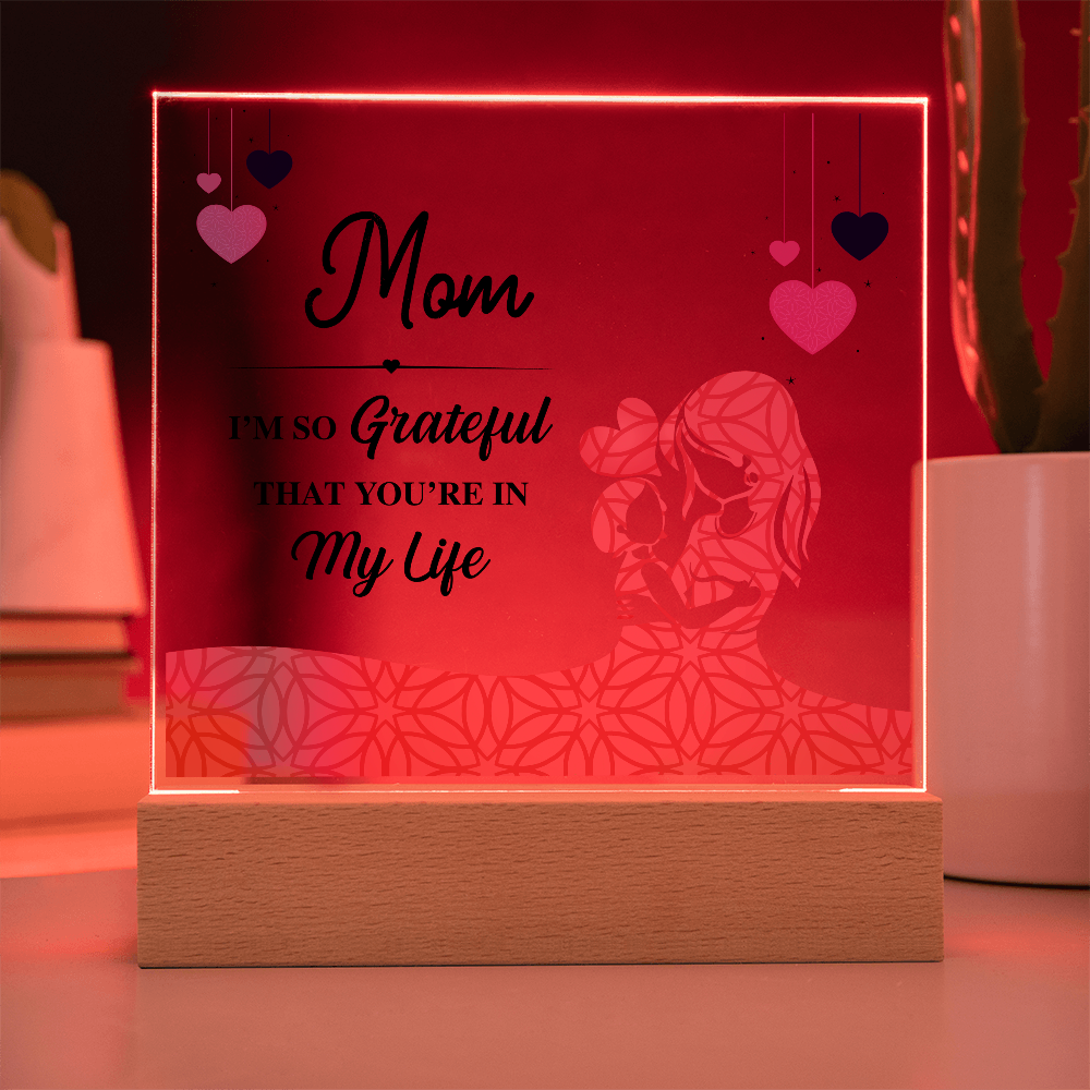 Acrylic Square Plaque With Printed Message to my MOM, Mother's Day