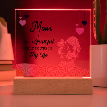 Acrylic Square Plaque With Printed Message to my MOM, Mother's Day