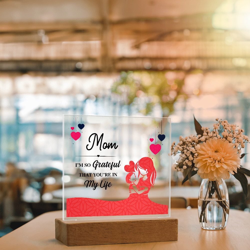 Acrylic Square Plaque With Printed Message to my MOM, Mother's Day