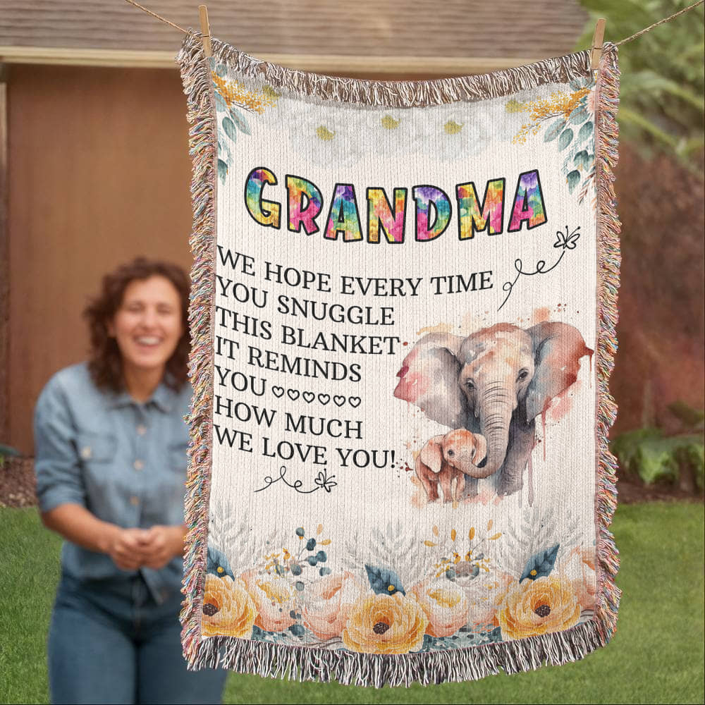 To My Grandma - Elephant Woven Blanket -  Gift Junction