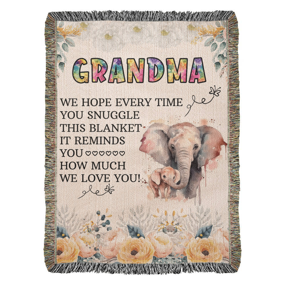 To My Grandma - Elephant Woven Blanket -  Gift Junction