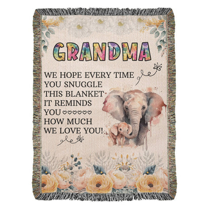 To My Grandma - Elephant Woven Blanket -  Gift Junction