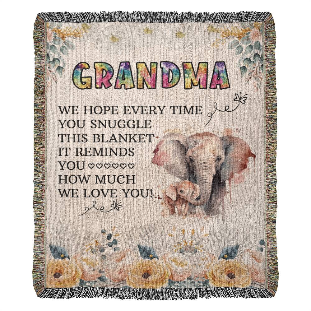 To My Grandma - Elephant Woven Blanket -  Gift Junction
