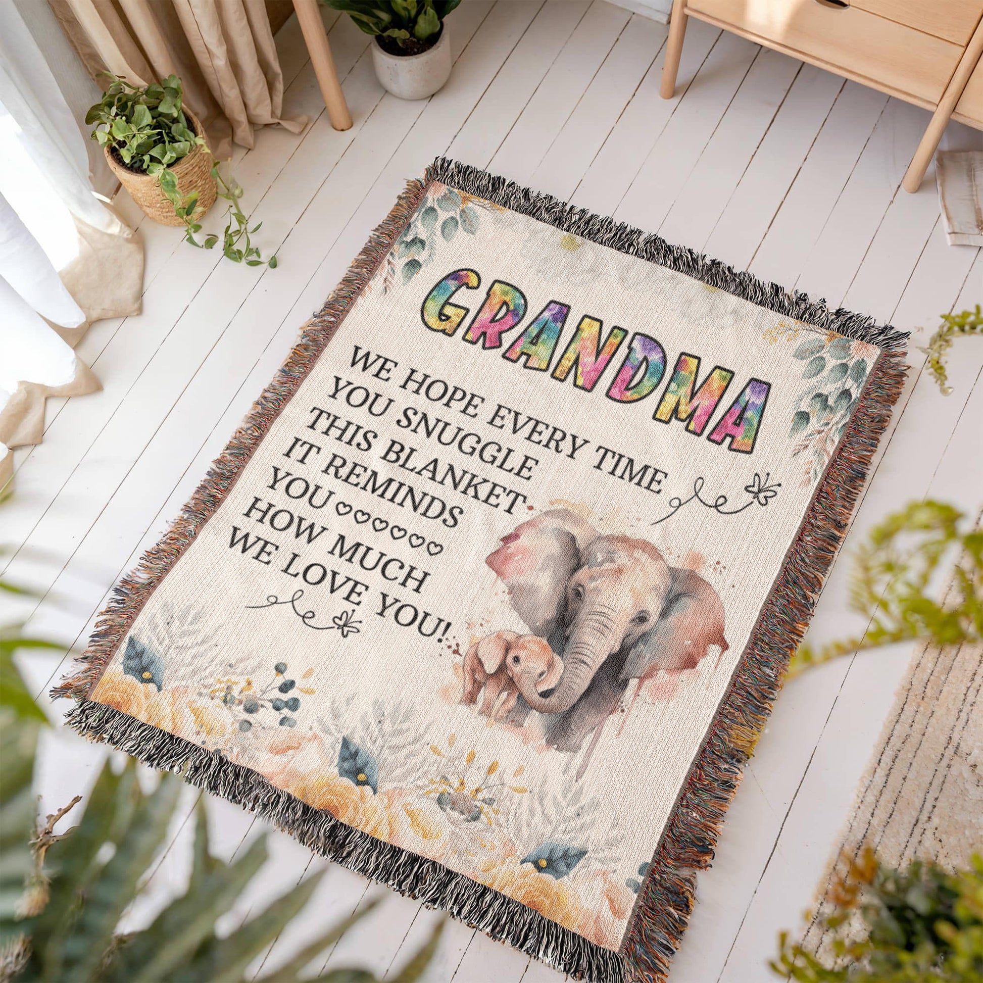 To My Grandma - Elephant Woven Blanket -  Gift Junction