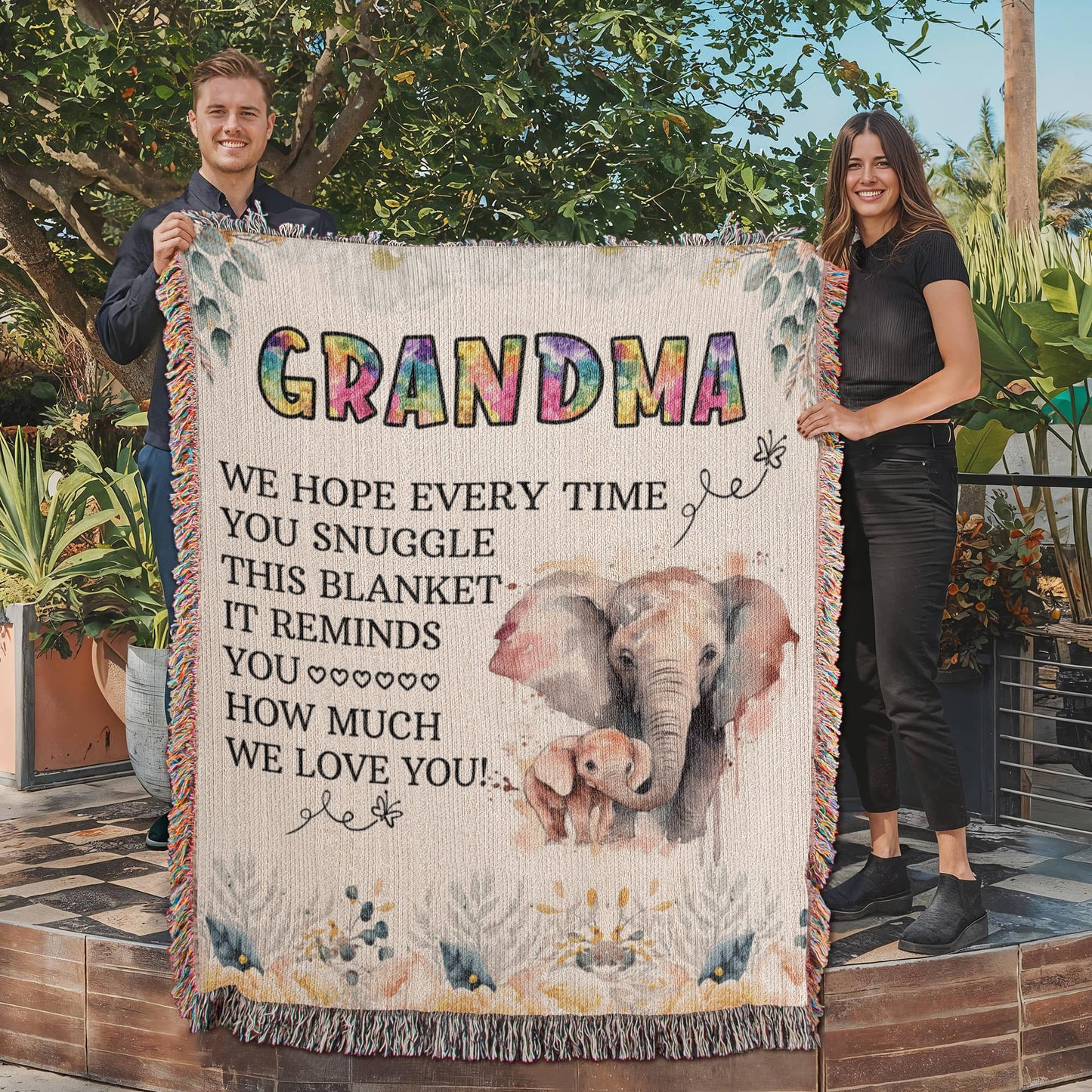 To My Grandma - Elephant Woven Blanket -  Gift Junction