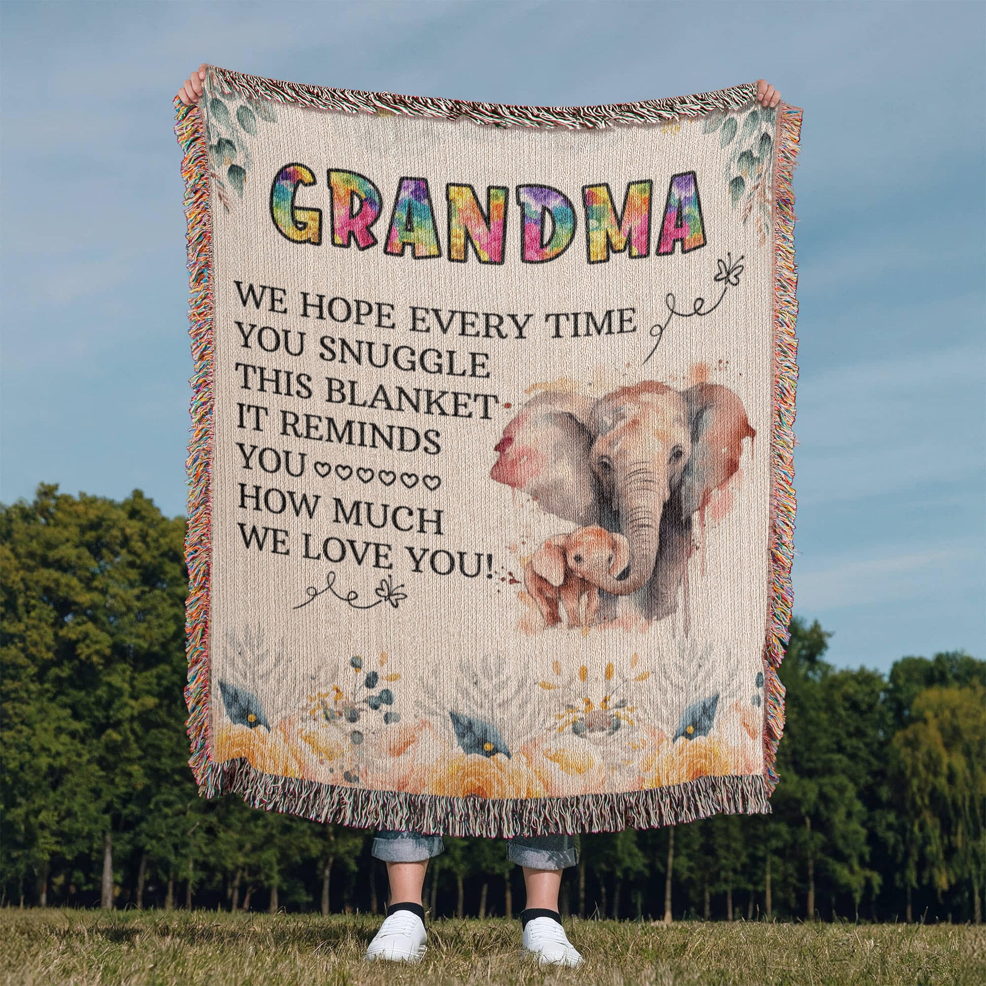 To My Grandma - Elephant Woven Blanket -  Gift Junction