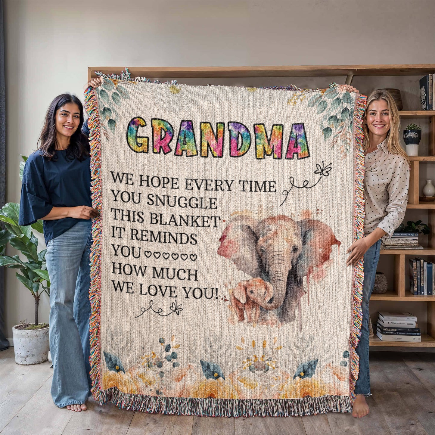 To My Grandma - Elephant Woven Blanket -  Gift Junction