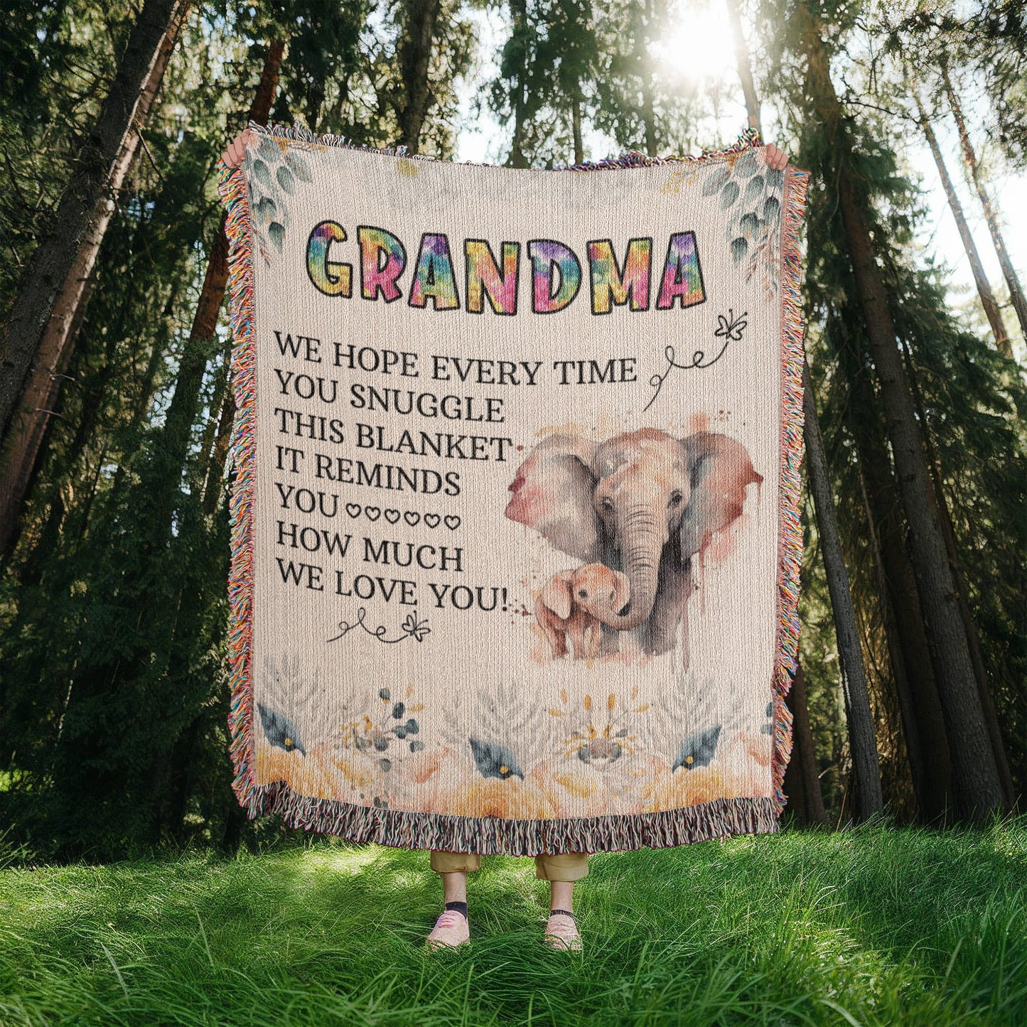 To My Grandma - Elephant Woven Blanket -  Gift Junction