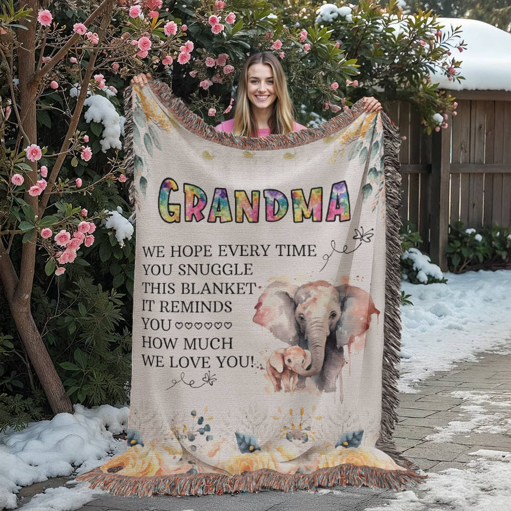 To My Grandma - Elephant Woven Blanket -  Gift Junction