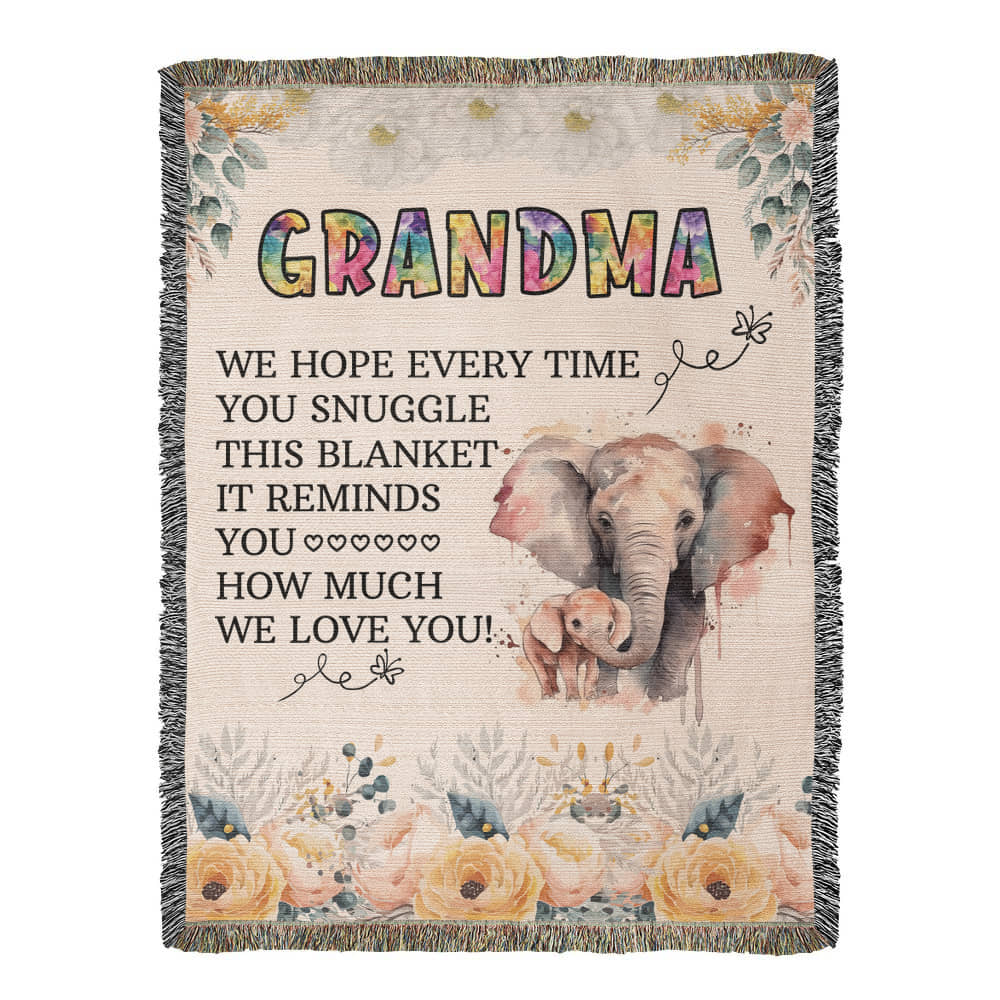 To My Grandma - Elephant Woven Blanket -  Gift Junction